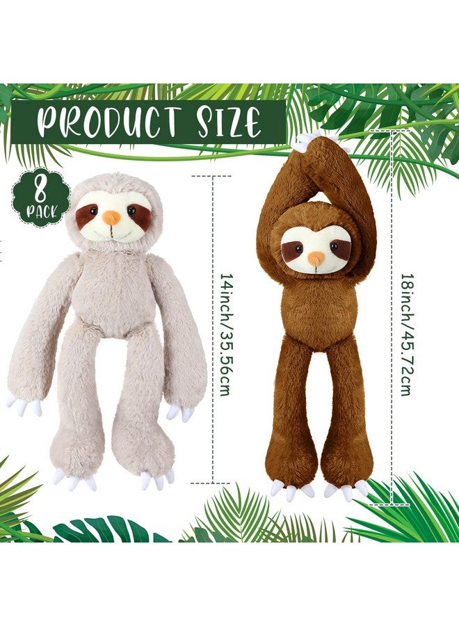 8 Pcs Hanging Sloth Stuffed Animal 18 Inch Three Toed Sloth Plush Toy With Hook And Loop Hands Hanging Sloth Toy For Boy Girl (Dark Brown Gray)