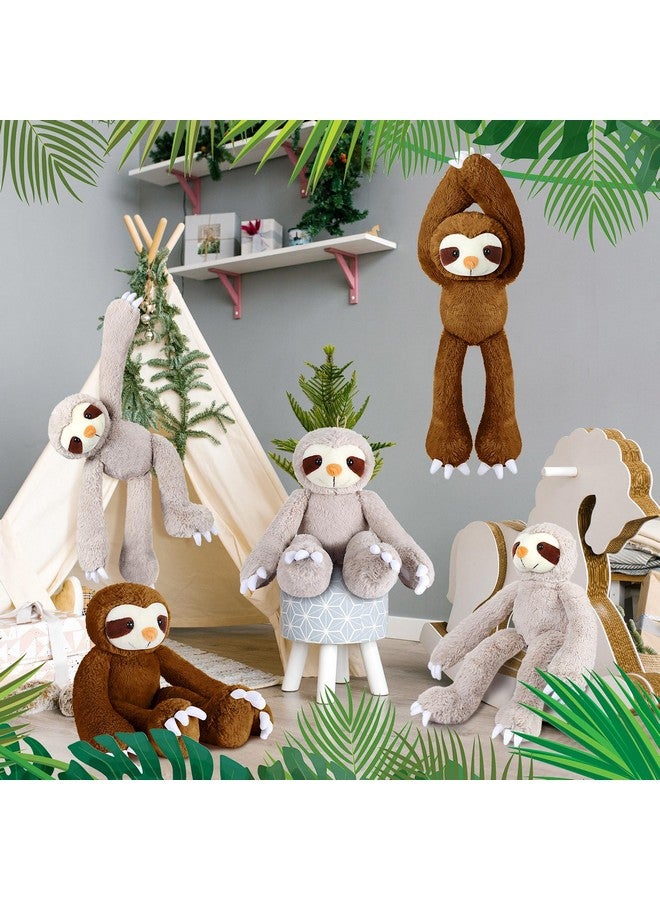 8 Pcs Hanging Sloth Stuffed Animal 18 Inch Three Toed Sloth Plush Toy With Hook And Loop Hands Hanging Sloth Toy For Boy Girl (Dark Brown Gray)