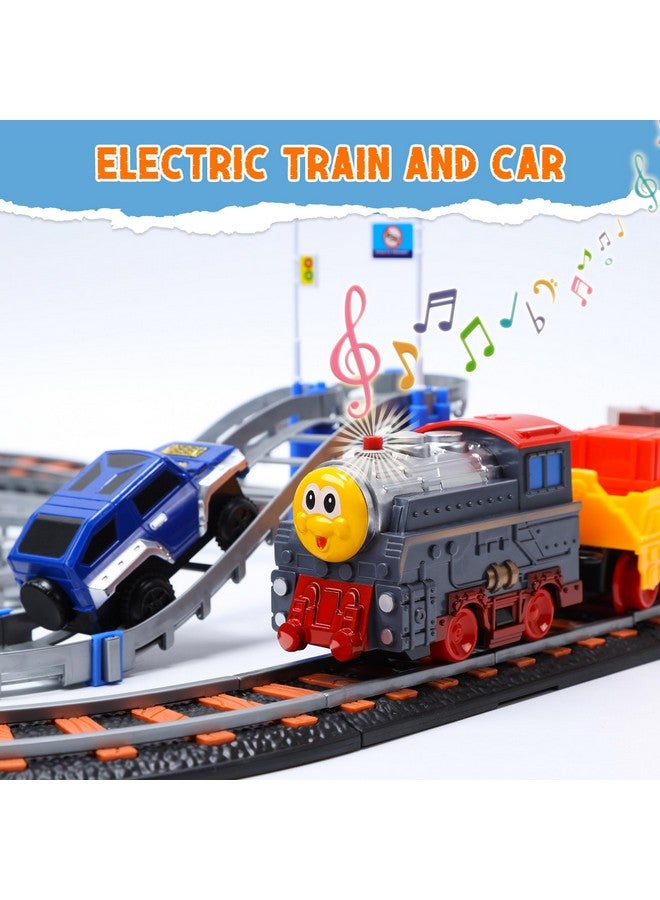 Toy Train Set For Toddler Train Track Set With Cars Electric Train With Realistic Sound Train Track Playset For 3 4 5 Years Old Girls & Boys