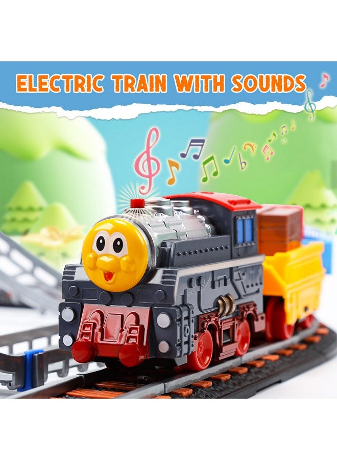 Toy Train Set For Toddler Train Track Set With Cars Electric Train With Realistic Sound Train Track Playset For 3 4 5 Years Old Girls & Boys