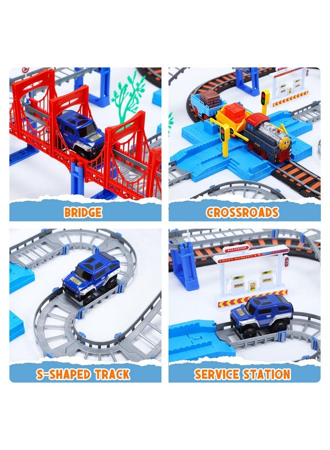 Toy Train Set For Toddler Train Track Set With Cars Electric Train With Realistic Sound Train Track Playset For 3 4 5 Years Old Girls & Boys