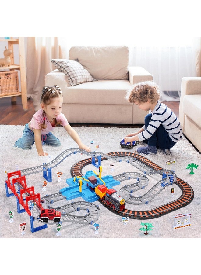 Toy Train Set For Toddler Train Track Set With Cars Electric Train With Realistic Sound Train Track Playset For 3 4 5 Years Old Girls & Boys