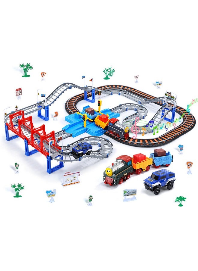 Toy Train Set For Toddler Train Track Set With Cars Electric Train With Realistic Sound Train Track Playset For 3 4 5 Years Old Girls & Boys