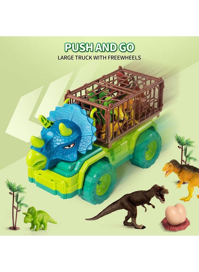 Dinosaur Truck Toys For Toddlers Kids 35 Triceratops Transport Car Carrier Truck With 8 Dino Figures Play Mat Dino Eggs And Trees Capture Jurassic Dinosaurs Play Set For Boys And Girls