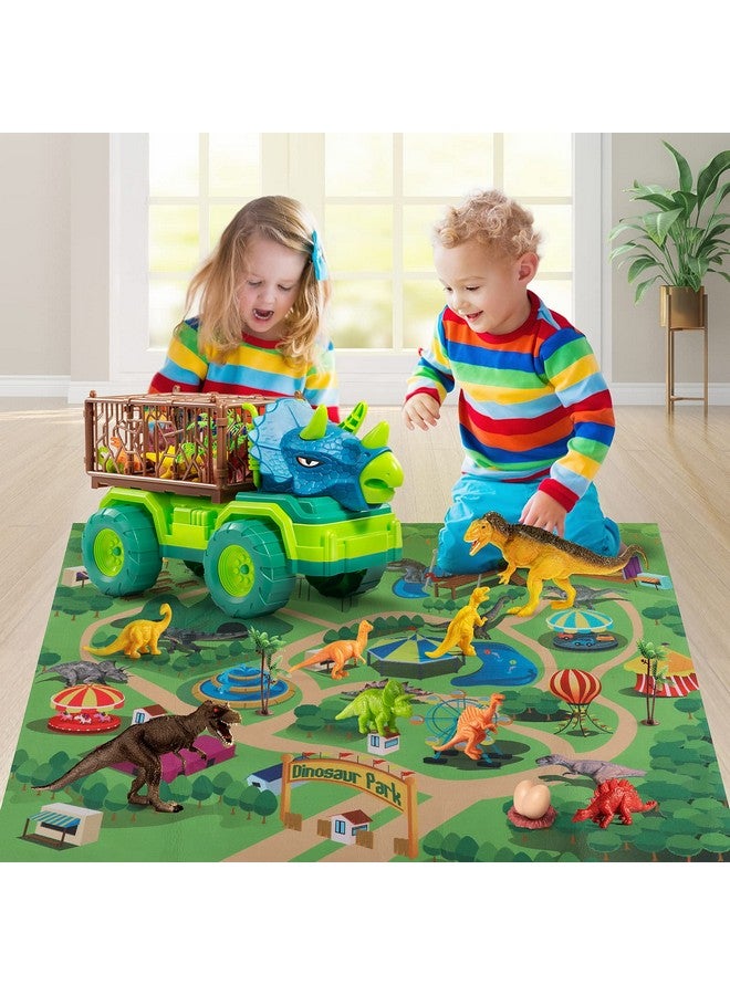 Dinosaur Truck Toys For Toddlers Kids 35 Triceratops Transport Car Carrier Truck With 8 Dino Figures Play Mat Dino Eggs And Trees Capture Jurassic Dinosaurs Play Set For Boys And Girls