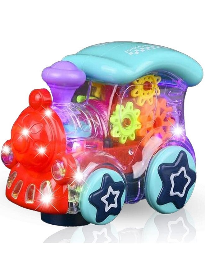 Light Up Transparent Toy Train For Kids 1Pc Bump And Go Toy Car With Colorful Moving Gears Music And Led Effects Fun Educational Toy For Kids Great Birthday Gift Idea
