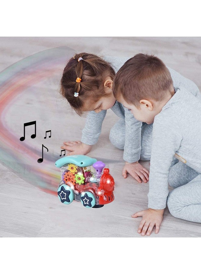 Light Up Transparent Toy Train For Kids 1Pc Bump And Go Toy Car With Colorful Moving Gears Music And Led Effects Fun Educational Toy For Kids Great Birthday Gift Idea