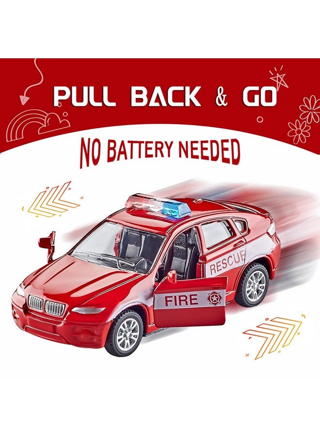 Diecast Metal Toy Cars Set Of 5 Openable Doors Pull Back Cars Ambulance Gift Pack For Kids (Official Car Ⅱ)