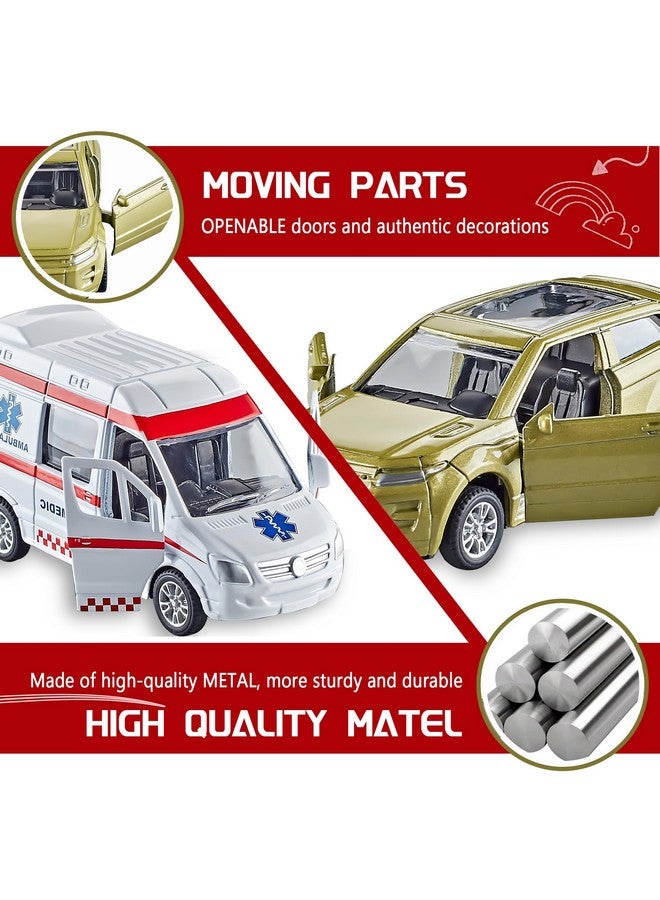 Diecast Metal Toy Cars Set Of 5 Openable Doors Pull Back Cars Ambulance Gift Pack For Kids (Official Car Ⅱ)