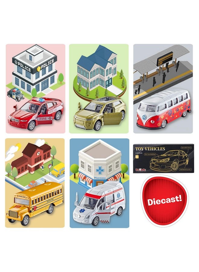 Diecast Metal Toy Cars Set Of 5 Openable Doors Pull Back Cars Ambulance Gift Pack For Kids (Official Car Ⅱ)