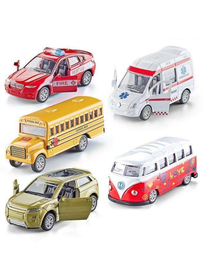 Diecast Metal Toy Cars Set Of 5 Openable Doors Pull Back Cars Ambulance Gift Pack For Kids (Official Car Ⅱ)