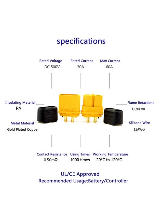 Amass 10 Pair Xt60H Bullet Connector Plug Upgrated Of Xt60 Sheath Female & Male Gold Plated For Rc Parts … … …