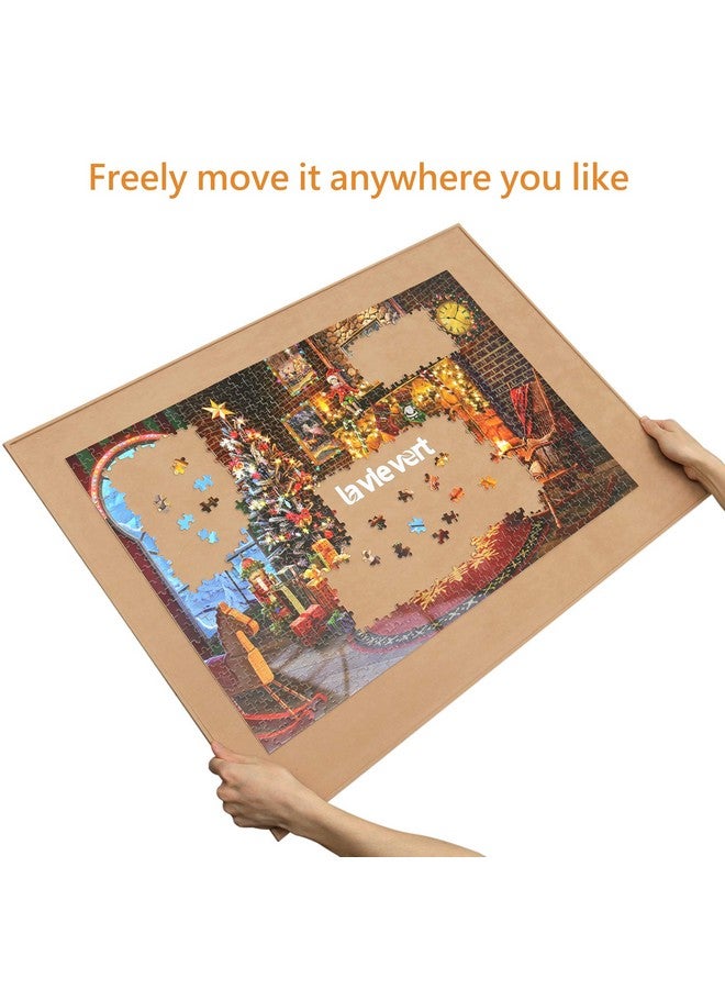 Wooden Jigsaw Puzzle Board Portable Puzzle Plateau For Puzzle Storage Puzzle Saver Nonslip Surface Fits Up To 1500 Pieces Khaki