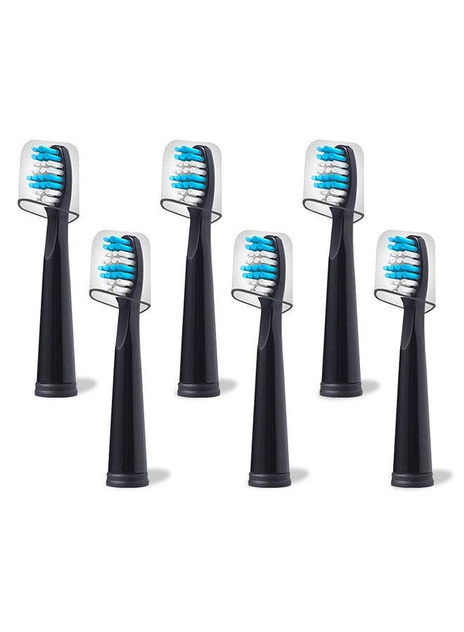 Replacement Toothbrush Heads Compatible With Fairywill Electric Toothbrush Model Fw507/Fw508/2011/959/917/551 D1/D3/D7/D8 W Shape Design Planted With Nylon Bristle (6 Pack Black)
