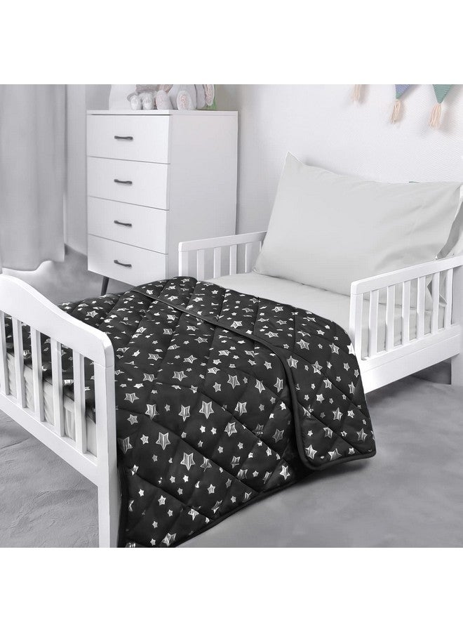 Toddler Comforter Down Alternative Lightweight Crib Comforter Quilted Kids Blanket With Black Star Print Ultra Soft And Comfortable Baby Comforter Toddler Quilt 39X47 Inches