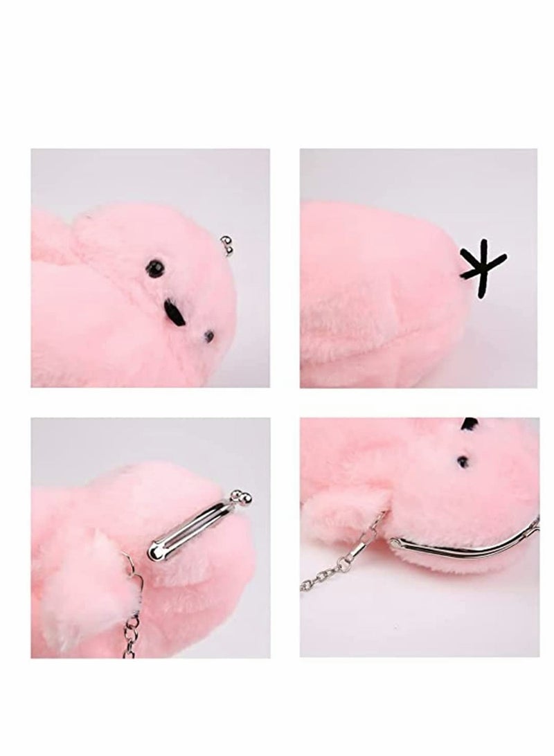 Women Cute Plush Crossbody Bag, Cute Chick Purse Crossbody Fluffy Fur Coin Wallet Chain Pouch, Chic Small Shoulder Purse Cell Phone Wallet for Girls (Pink)