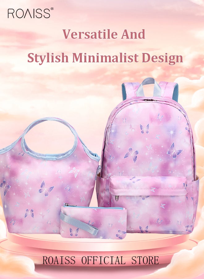 3 Piece Backpack Set Large Capacity Waterproof and Wear Resistant Same Color Series Lunch Bag and Pencil Case Large Capacity Storage Scientific Storage Simple Style Short Distance Travel Bag Student Backpack Laptop Bag