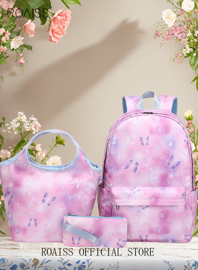 3 Piece Backpack Set Large Capacity Waterproof and Wear Resistant Same Color Series Lunch Bag and Pencil Case Large Capacity Storage Scientific Storage Simple Style Short Distance Travel Bag Student Backpack Laptop Bag