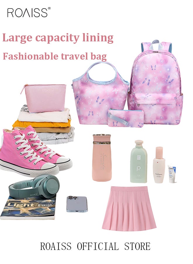 3 Piece Backpack Set Large Capacity Waterproof and Wear Resistant Same Color Series Lunch Bag and Pencil Case Large Capacity Storage Scientific Storage Simple Style Short Distance Travel Bag Student Backpack Laptop Bag