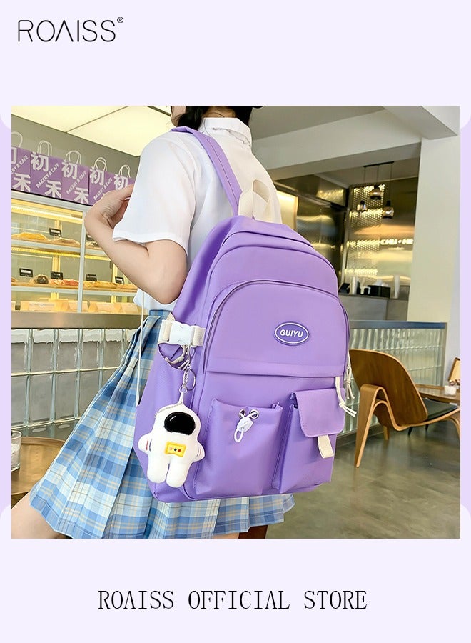 4 Pcs Letter Graphic Colorblock Backpack Set Sweet Large Capacity School Bag Bookbag Shoulder Totes Pencil Case for Kids Girls Middle School Students Purple/White