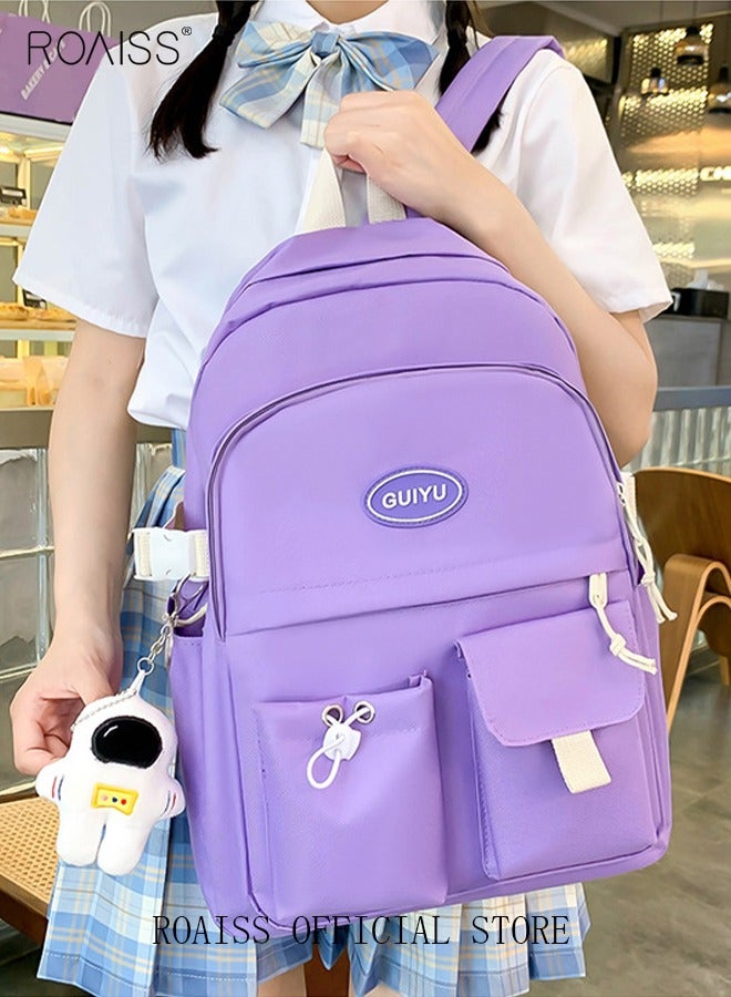 4 Pcs Letter Graphic Colorblock Backpack Set Sweet Large Capacity School Bag Bookbag Shoulder Totes Pencil Case for Kids Girls Middle School Students Purple/White