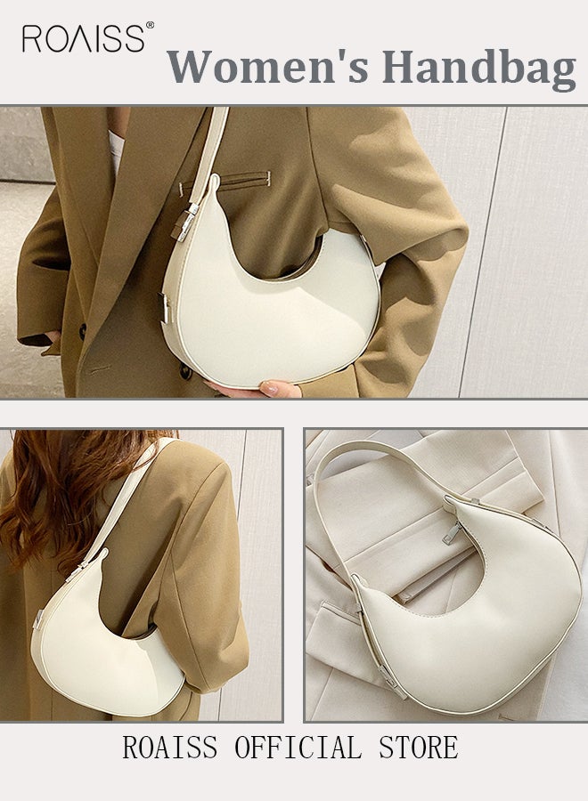 Women PU Leather Shoulder Bag Women Crescent Lock Clutch Bag Solid Color Design Fashionable and Versatile