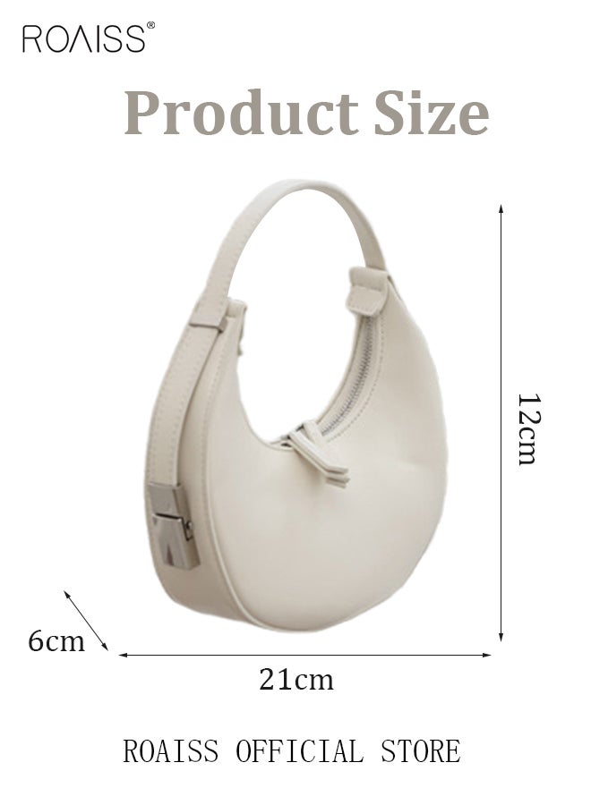 Women PU Leather Shoulder Bag Women Crescent Lock Clutch Bag Solid Color Design Fashionable and Versatile