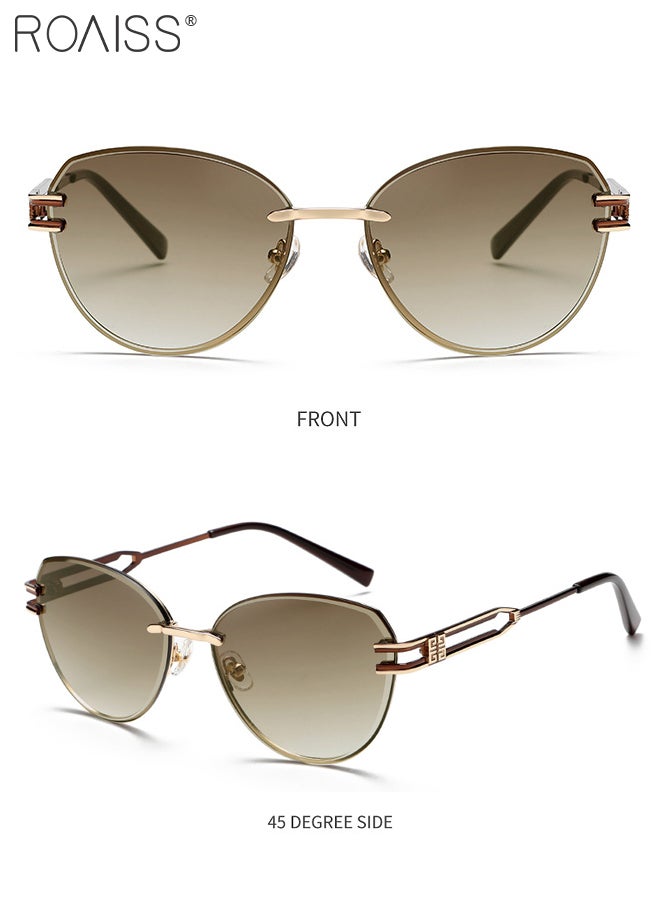 Cat Eye Sunglasses for Men Women, UV400 Protection Fashion Rimless Cool Square Sunglasses Anti-Glare Sun Shades with Glasses Case for Shopping Party Travel 58mm, Brown