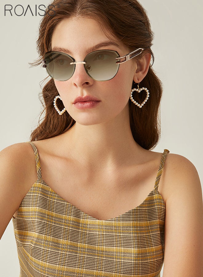 Cat Eye Sunglasses for Men Women, UV400 Protection Fashion Rimless Cool Square Sunglasses Anti-Glare Sun Shades with Glasses Case for Shopping Party Travel 58mm, Brown