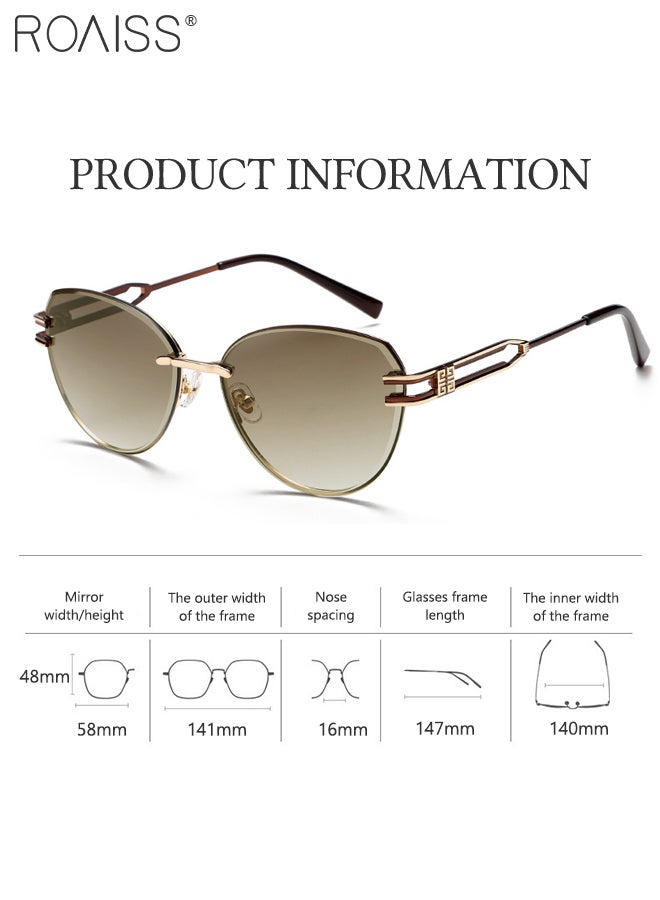 Cat Eye Sunglasses for Men Women, UV400 Protection Fashion Rimless Cool Square Sunglasses Anti-Glare Sun Shades with Glasses Case for Shopping Party Travel 58mm, Brown