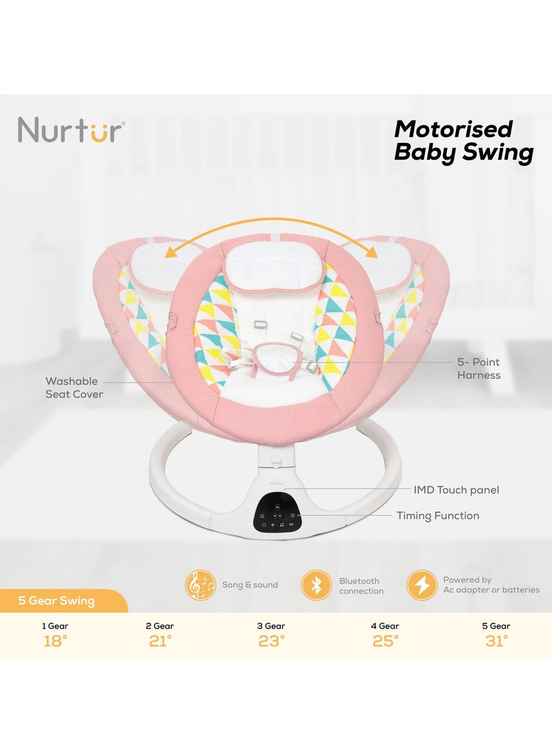 Nurtur Automatic Baby  Swing Chair   Swing Motion  Multi-Directional seat position song control  Bluetooth  Pink