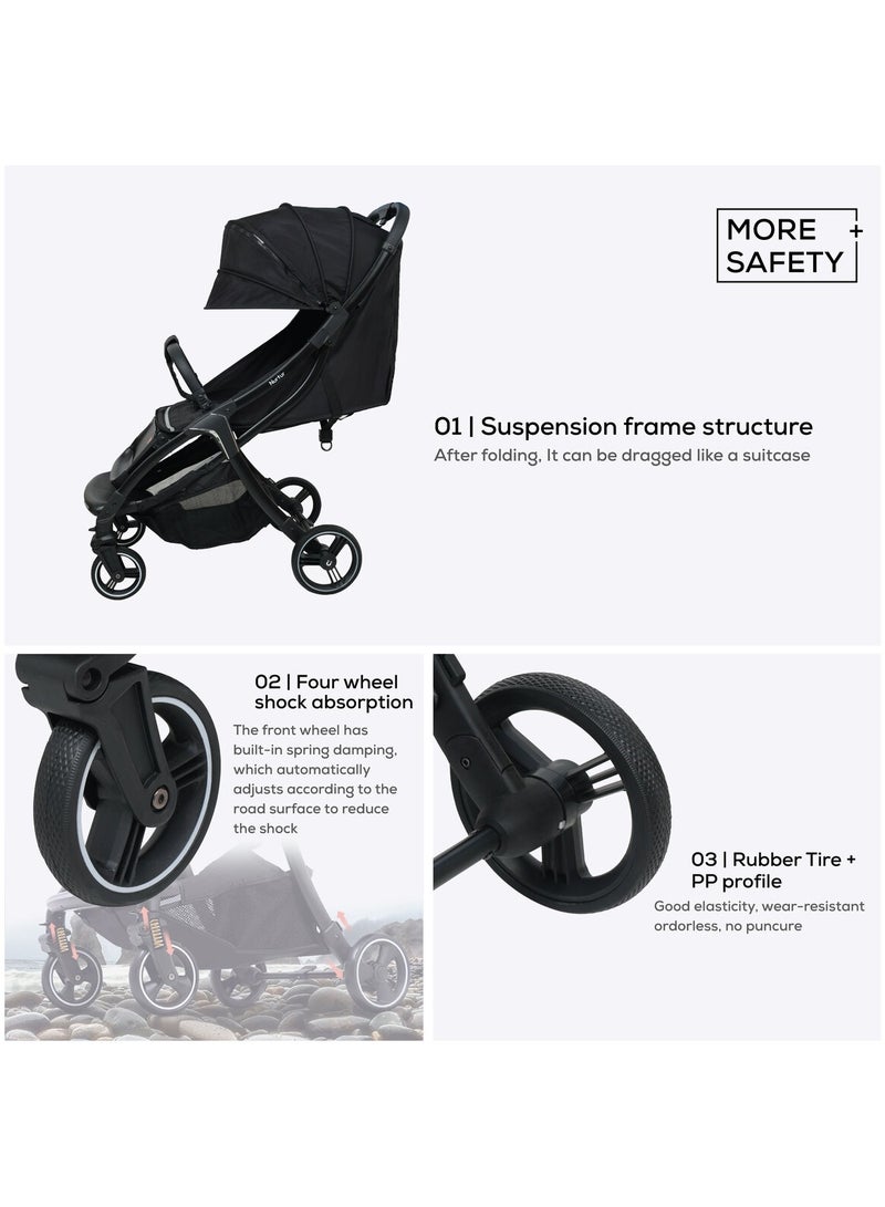 Nurtur Aluminum Alloy Baby Stroller with Storage Basket Detachable Bumper 5 Point Safety Harness Compact Foldable Design