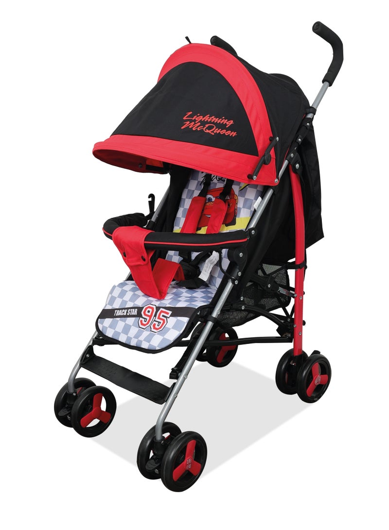 Cars Lightning McQueen Lightweight Adventure Stroller + Storage Cabin 0 - 36 months, Compact Design, Shoulder Strap, Adjustable Reclining Seat and More