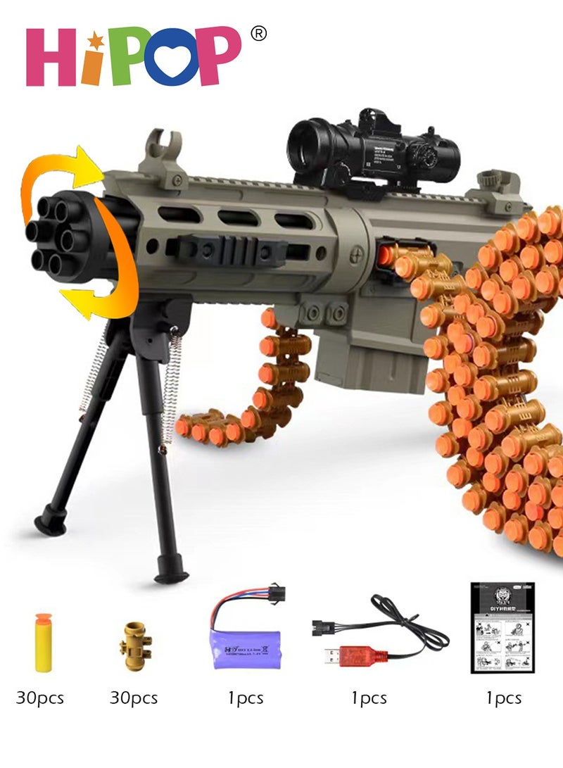 Rotating Gatling Toys Gun for Kids,Electric Gun Toy with Muzzle Simulation Rotation Function,Manual and Electric Dual Mode,30*Safe Soft Bullet,Kids Eeducational Model Gun Toy