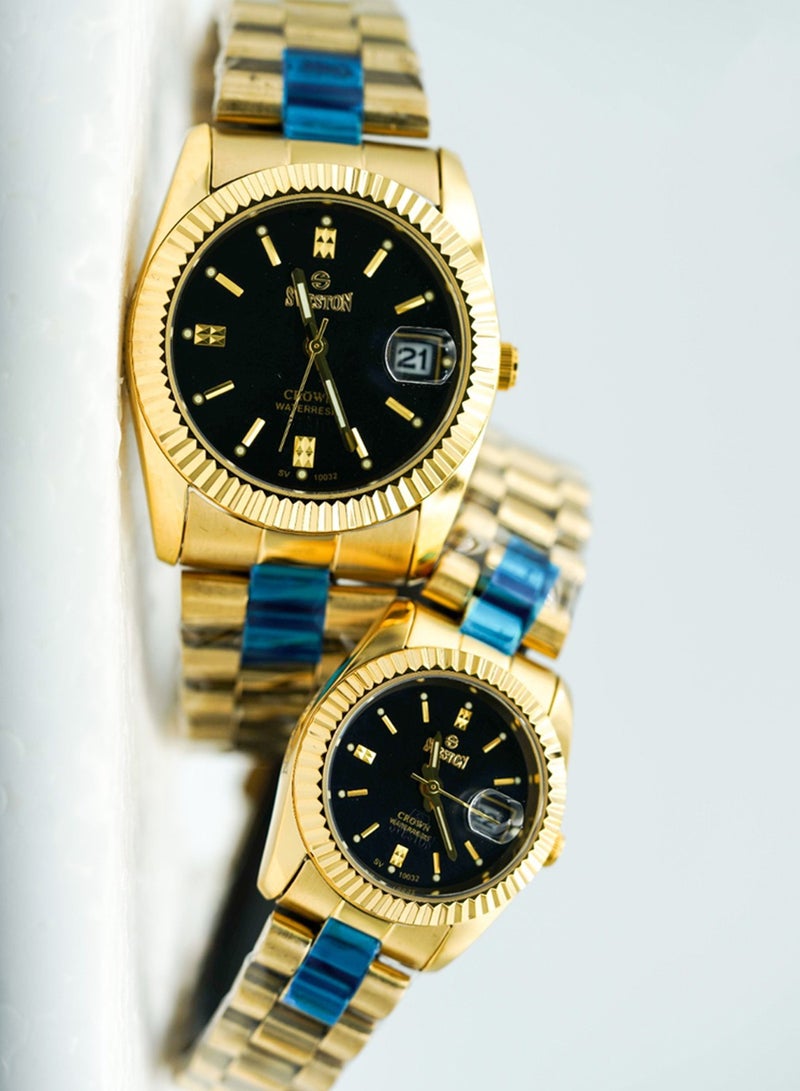 Unisex Gold Stainless Steel Bracelet Style Straps Analogue Couple Watch SV-10032