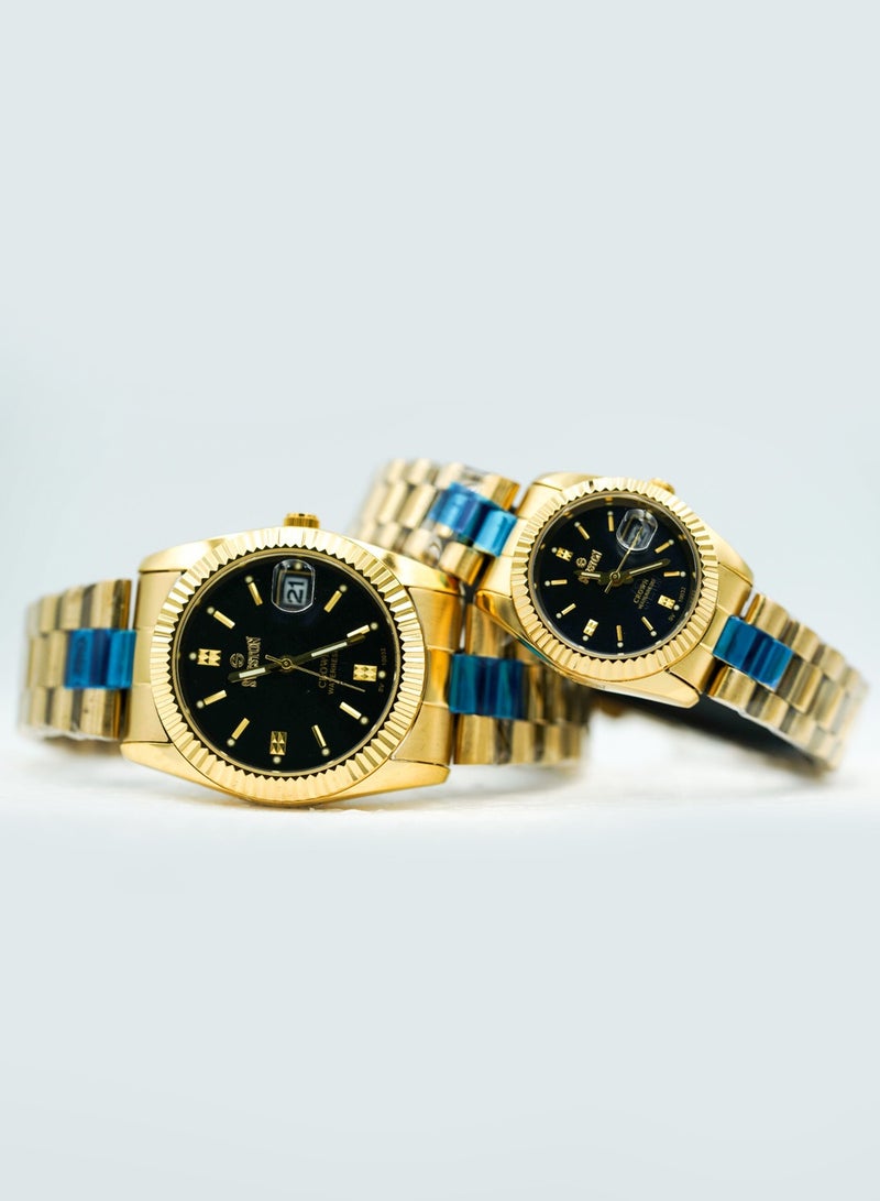 Unisex Gold Stainless Steel Bracelet Style Straps Analogue Couple Watch SV-10032