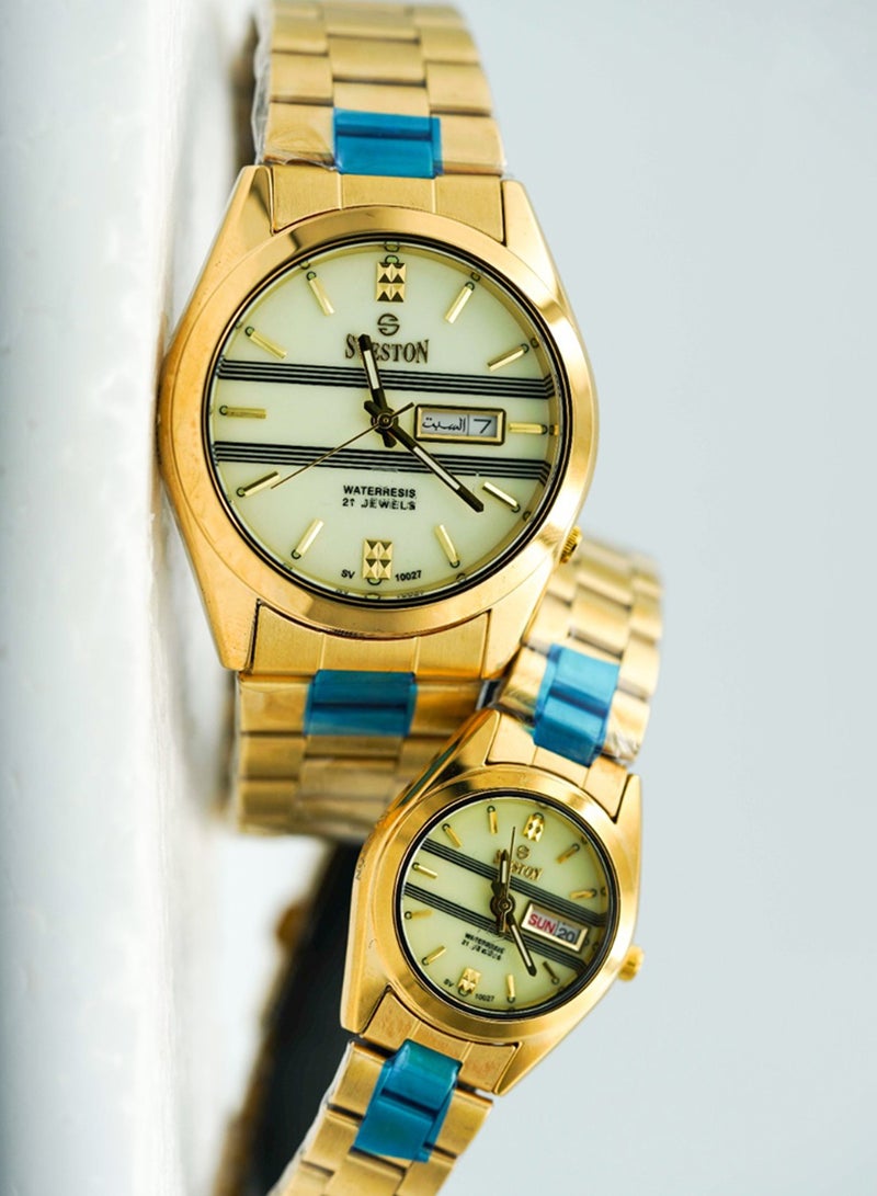 Unisex Gold Stainless Steel Glow in Dark Radium Analogue Couple Watch SV-10027
