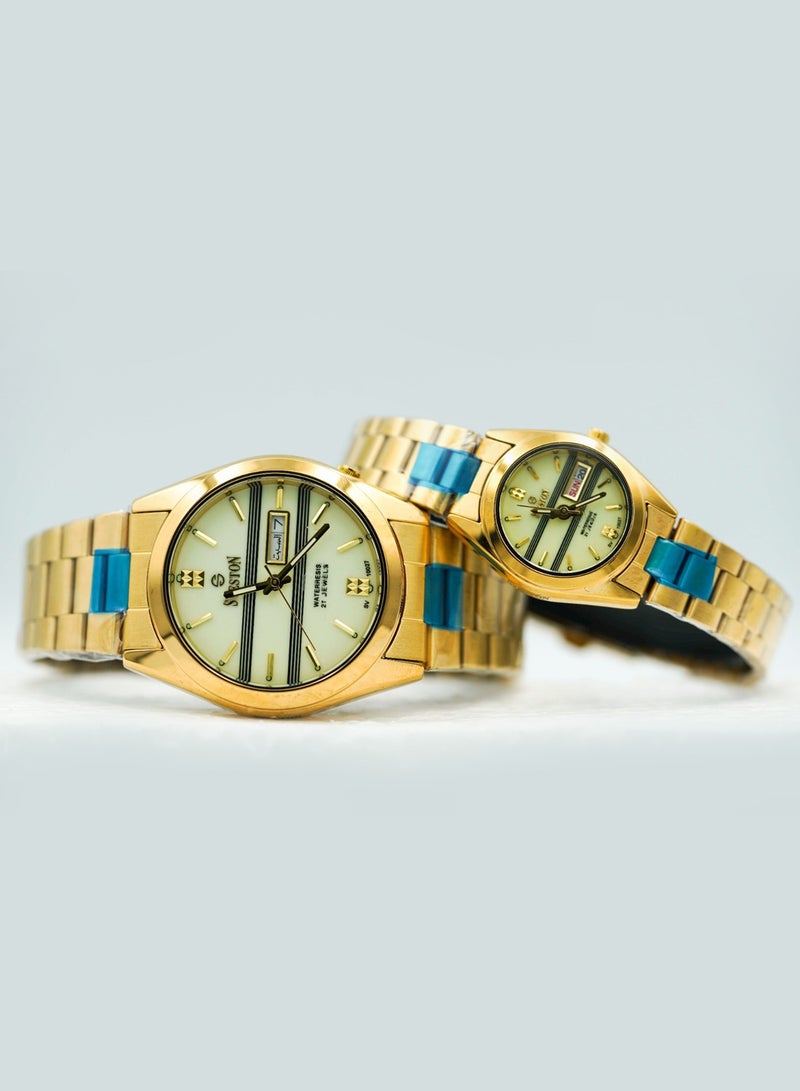 Unisex Gold Stainless Steel Glow in Dark Radium Analogue Couple Watch SV-10027