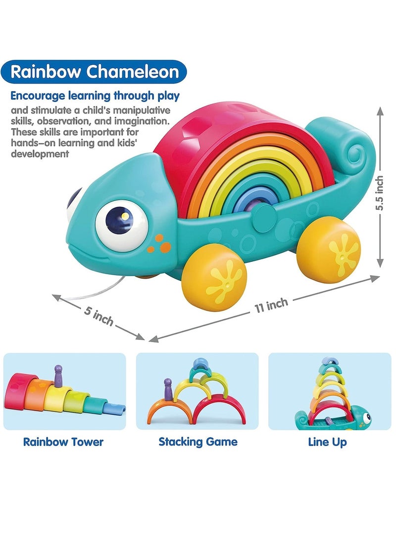 Creative And Learning Educational Toys Rainbow Stacker Toy - Crawling Toys - Push and Pull Baby Toys - Toddler Toy Gifts for 1 2 3 4 Years old Children / Boys / Girls 27x14x12cm