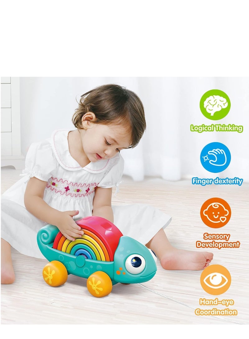 Creative And Learning Educational Toys Rainbow Stacker Toy - Crawling Toys - Push and Pull Baby Toys - Toddler Toy Gifts for 1 2 3 4 Years old Children / Boys / Girls 27x14x12cm