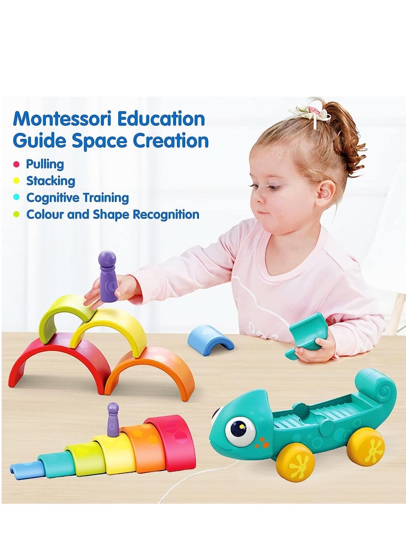Creative And Learning Educational Toys Rainbow Stacker Toy - Crawling Toys - Push and Pull Baby Toys - Toddler Toy Gifts for 1 2 3 4 Years old Children / Boys / Girls 27x14x12cm