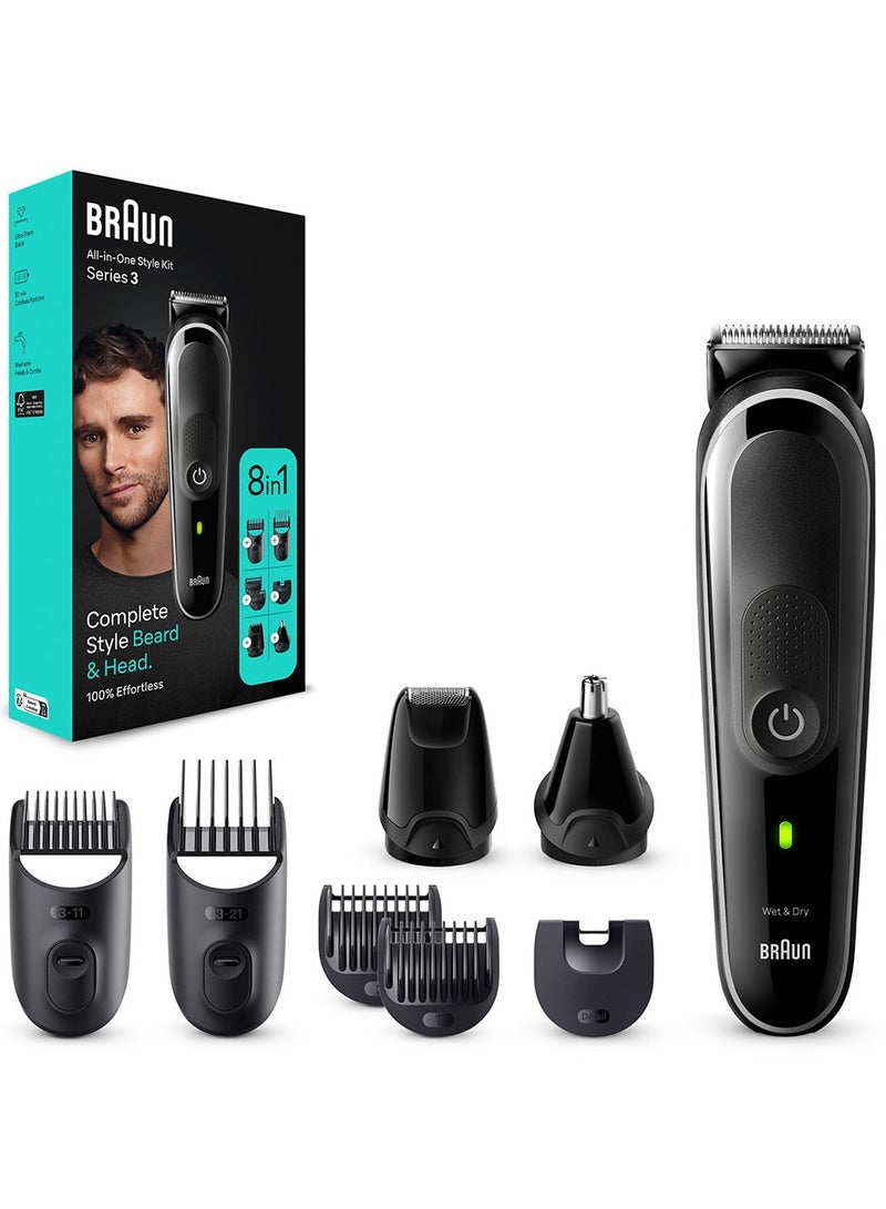 8 In 1 Style Kit With 3 Ultra-Sharp Metal Blades, Ni-MH Battery, Wet And Dry - MGK 3440 Black