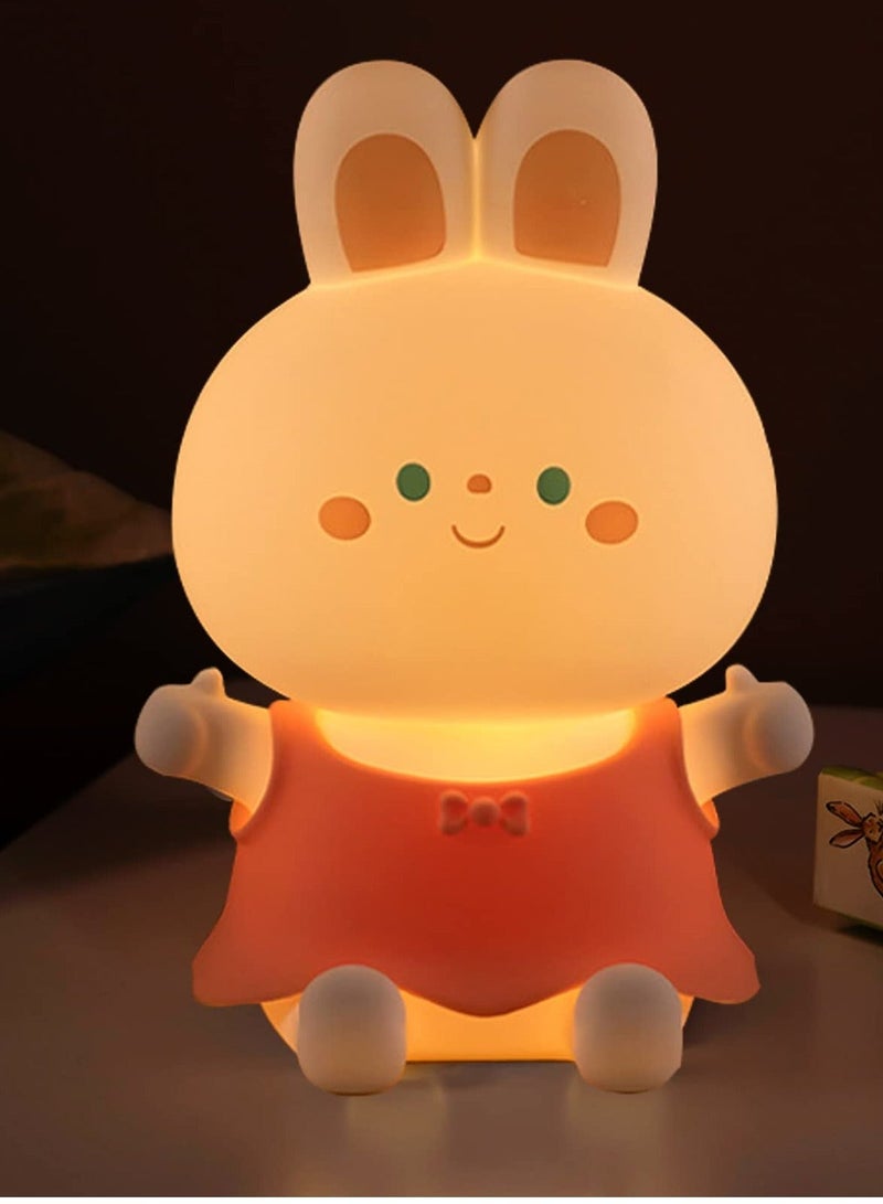 Night Light for Kids Kawaii Red Silicone Nursery Bunny Lamp Safe and Soft Touch Bedroom 7 Color Mode Timer Function USB Rechargeable Great Gift Girls New Mothers