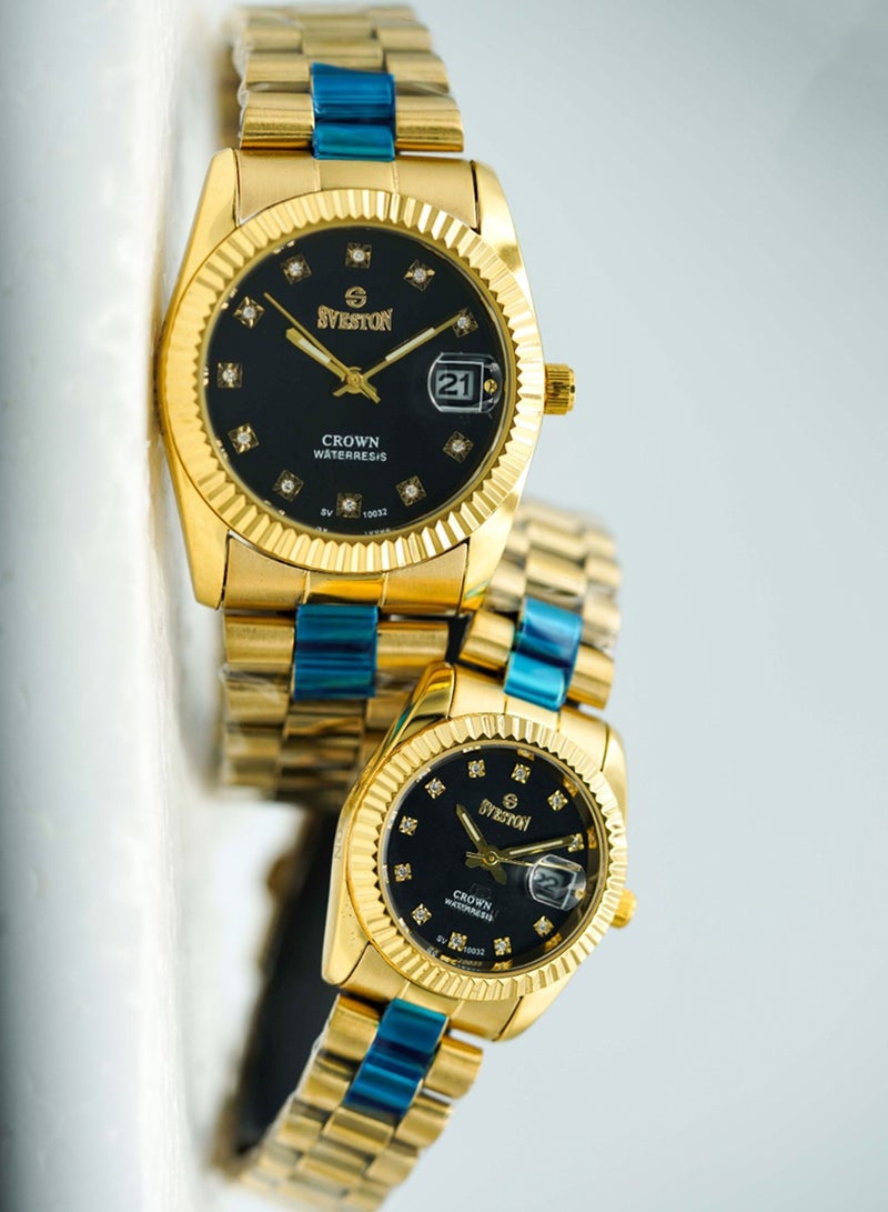Unisex Gold Stainless Steel Bracelet Style Straps Analogue Couple Watch SV-10032