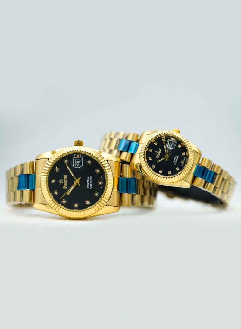 Unisex Gold Stainless Steel Bracelet Style Straps Analogue Couple Watch SV-10032