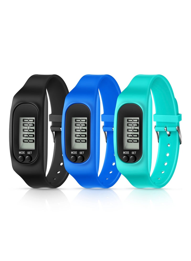 Silicone Fitness Tracker Watch, 3 Pcs Walking Running Pedometer, Calorie Burning and Step Counting Bracelet, Steps Pedometer Watch, for Walking Men Women Kids (Mint Green, Sky Blue, Black)