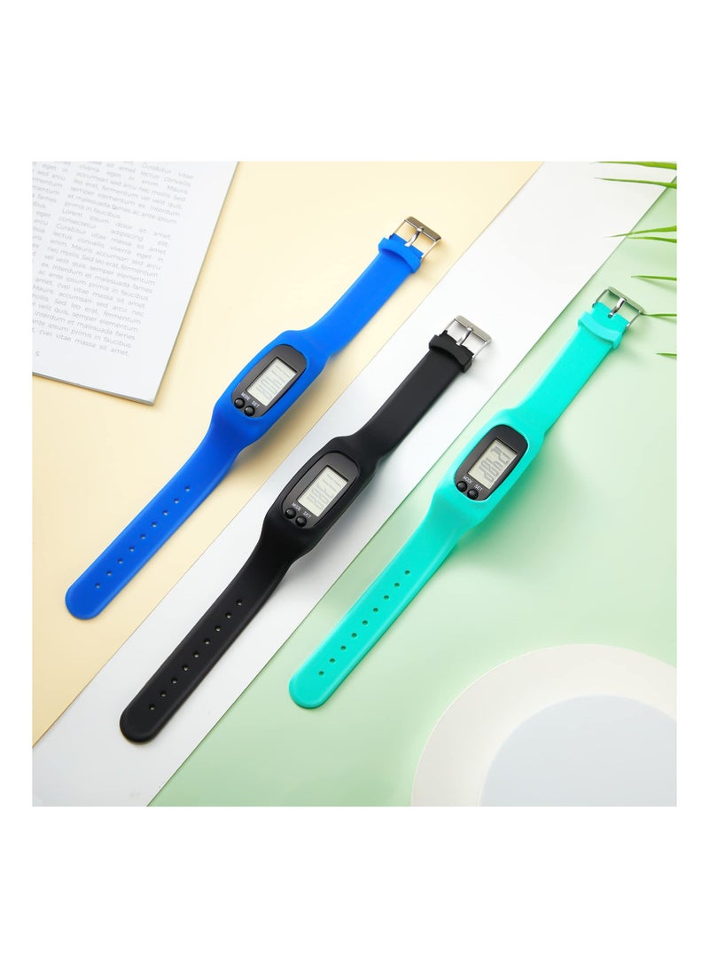 Silicone Fitness Tracker Watch, 3 Pcs Walking Running Pedometer, Calorie Burning and Step Counting Bracelet, Steps Pedometer Watch, for Walking Men Women Kids (Mint Green, Sky Blue, Black)