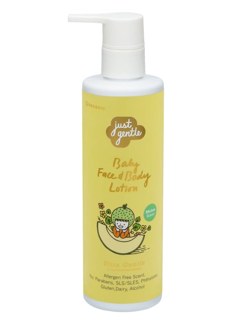 Organic Baby Moisturizing Lotion Melon - 97% Natural Ingredients, Hydrating Shea Butter & Aloe Vera, Suitable for Newborns, 200ml