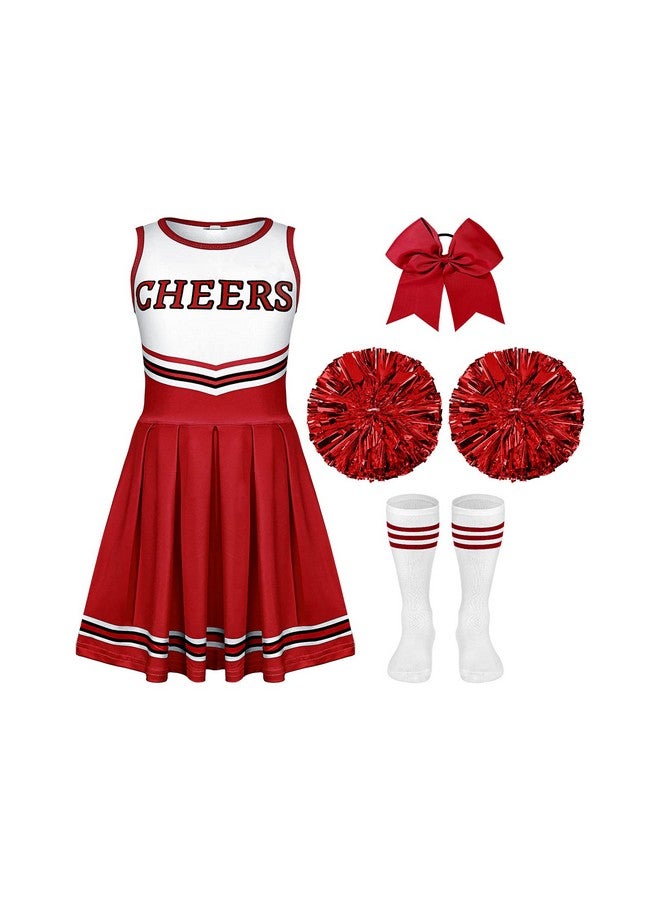 4 Pcs Girls Halloween Cheerleader Costume Outfit Set Fancy Dress For Kids Halloween Birthday Party (9 To 10 Years Old)