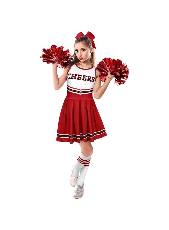 4 Pcs Girls Halloween Cheerleader Costume Outfit Set Fancy Dress For Kids Halloween Birthday Party (9 To 10 Years Old)